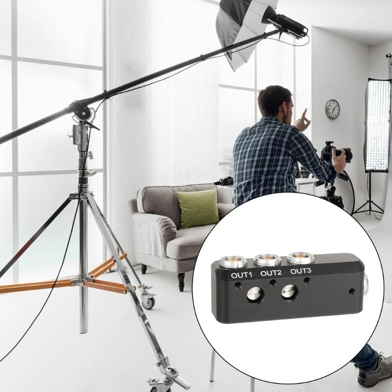 

77UB 0B 2Pin Female to 3 Output Power Cable Splitter Camera Accessory Tool for Digital Cameara with 1/4 Inch Screw