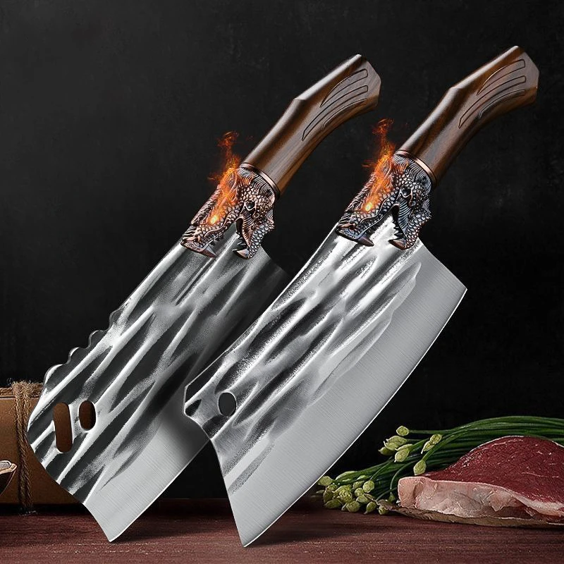 Loong Head Handle Chopping Knife Handmade Forged Bone Knife Butcher Chef\'s Slicing Knives Cleaver Cooking Knife Kitchen Utensil