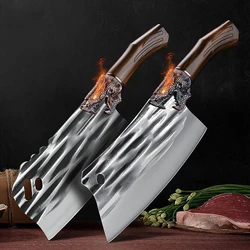 Loong Head Handle Chopping Knife Handmade Forged Bone Knife Butcher Chef's Slicing Knives Cleaver Cooking Knife Kitchen Utensil