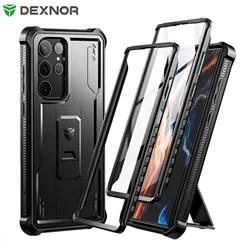 For Samsung Galaxy S23 5G Case Kickstand with two front frames 360 Full Body Bumper Military Grade Armor Shockproof Shell Cover