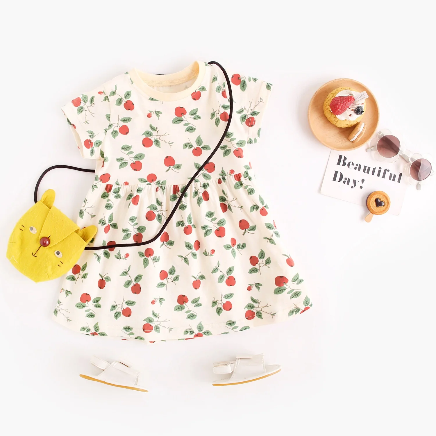 Sanlutoz Short Sleeve Little Kids Dresses Summer Fruits Pattern Clothes Baby Girls Cute Dresses
