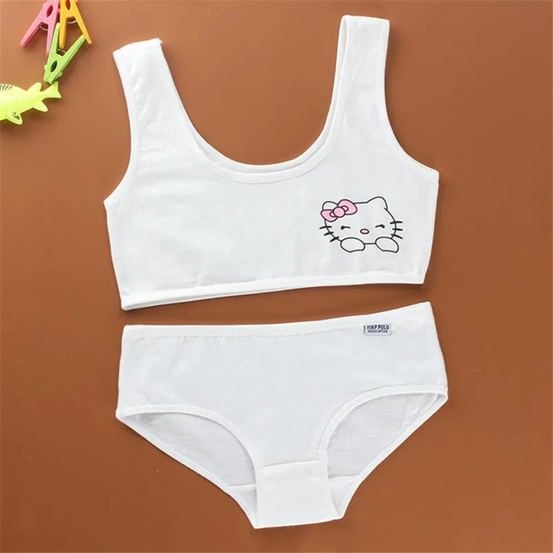 Cotton Girls Bra And Panty Sets Teenage Girls Cotton Padded Training Bra + Panties Kids Sports Bra Panties Underwear