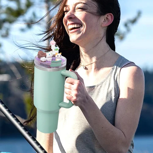 귀여운 고양이 발 빨대 커버 교체 컵 탑 장식, 고양이 뚜껑 액세서리 참, 스탠리 40oz 텀블러 핸들 