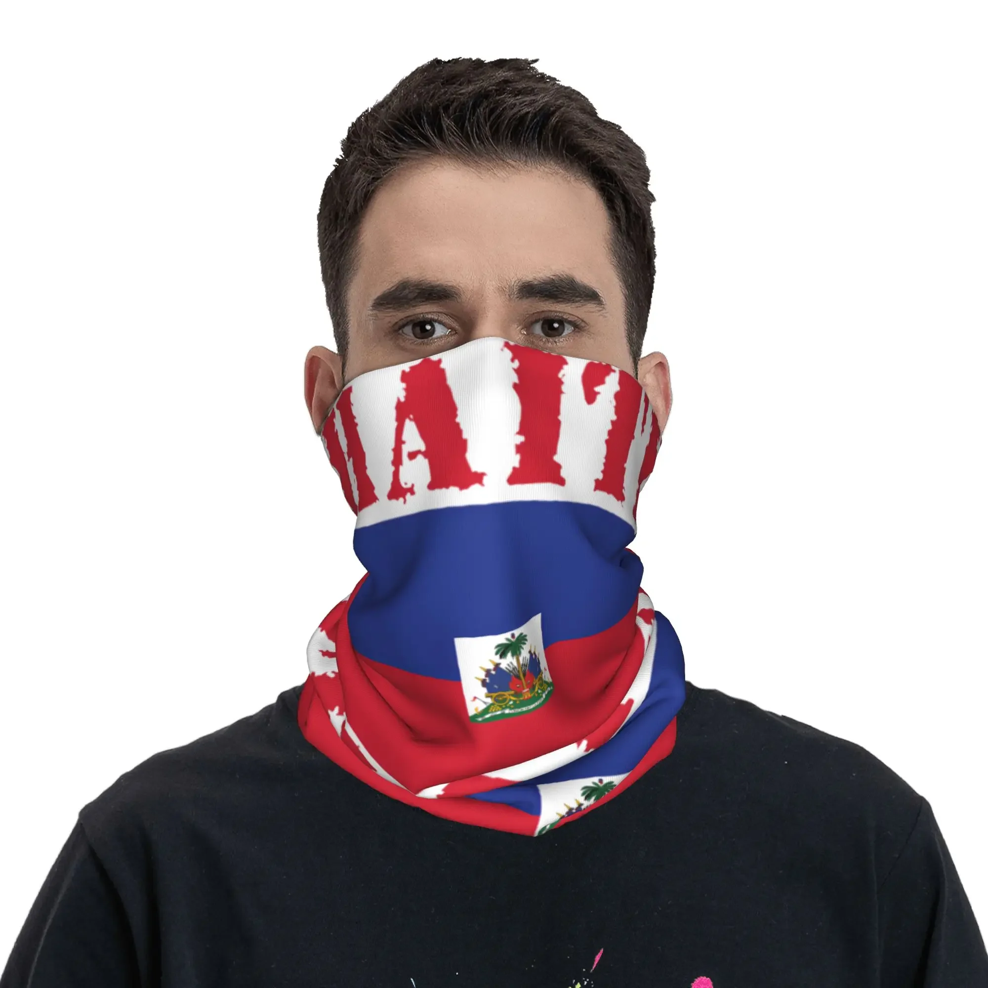 Haiti Flag Bandana Winter Neck Warmer Women Windproof Wrap Face Scarf for Ski  Gaiter Headband view 4