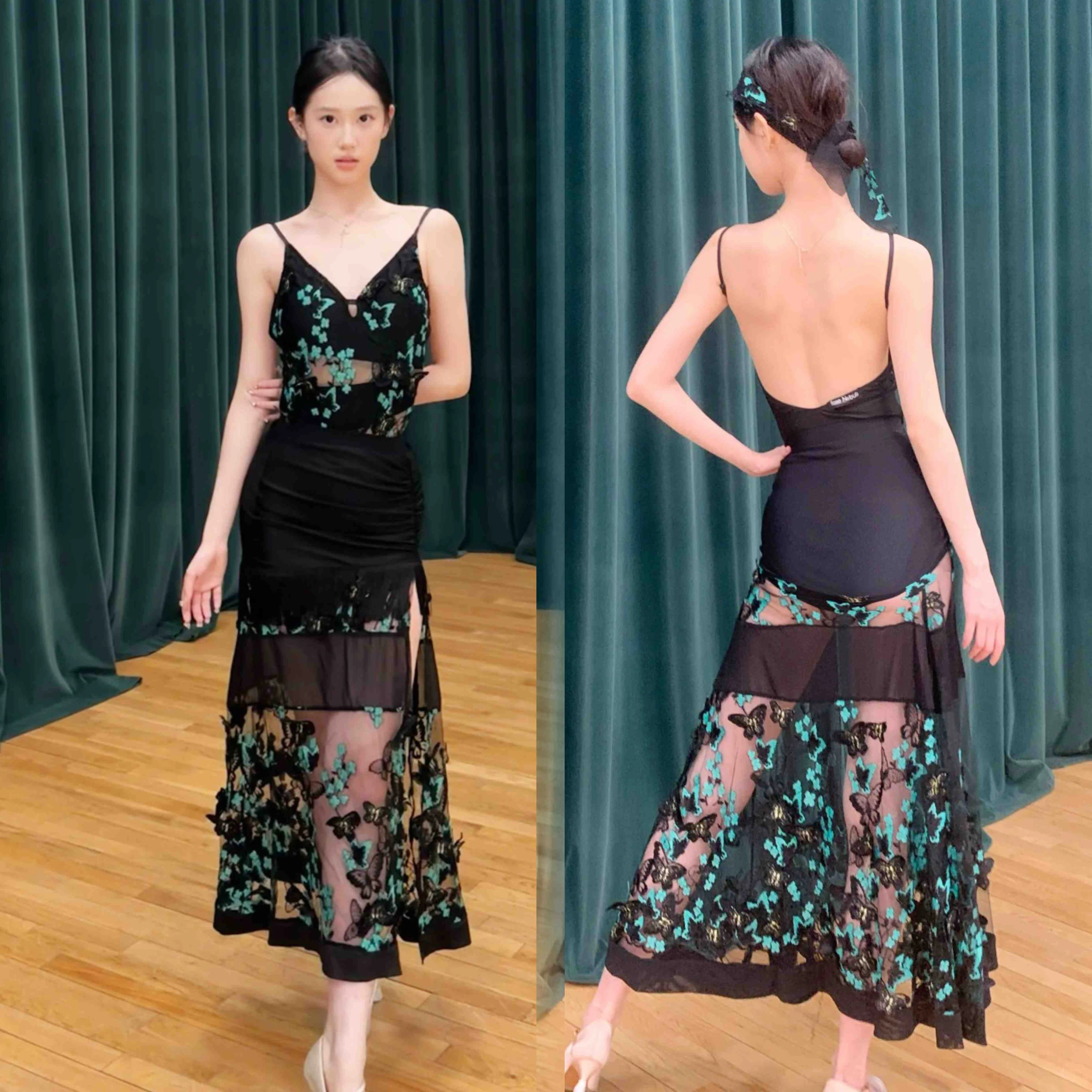 

2025 Ballroom Dance Clothes Women Waltz Dance Performance Costume Flower Lace Tops Yarn Skirt Prom Latin Dance Dress DNV24174