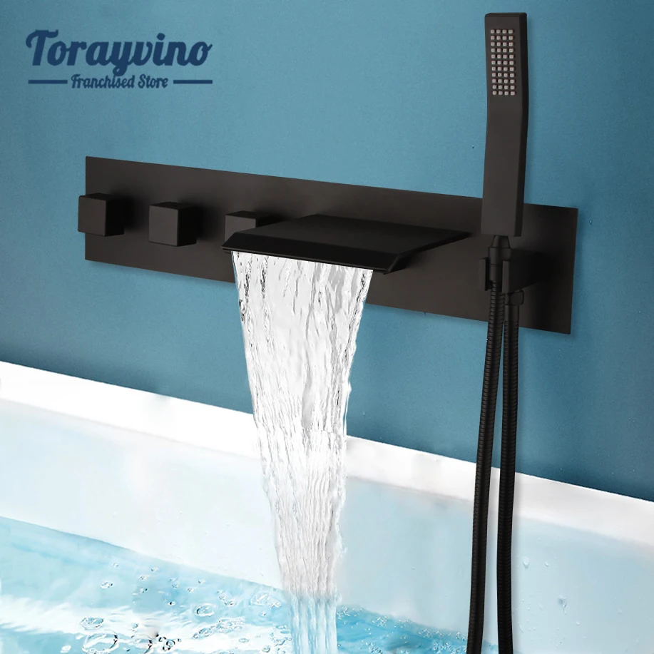 Torayvino Bathroom Bathtub Faucet Waterfall Whole the brass Hot Cold Water Matte Black Morden Style Shower Head Mixer Taps