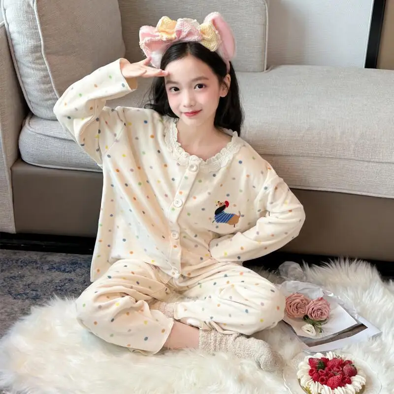 

Girls Winter Flannel Pajamas 2026 New Coral Fleece Set For Teenage Girls Homewear Children Winter Sleepwear Kids Winter Clothes