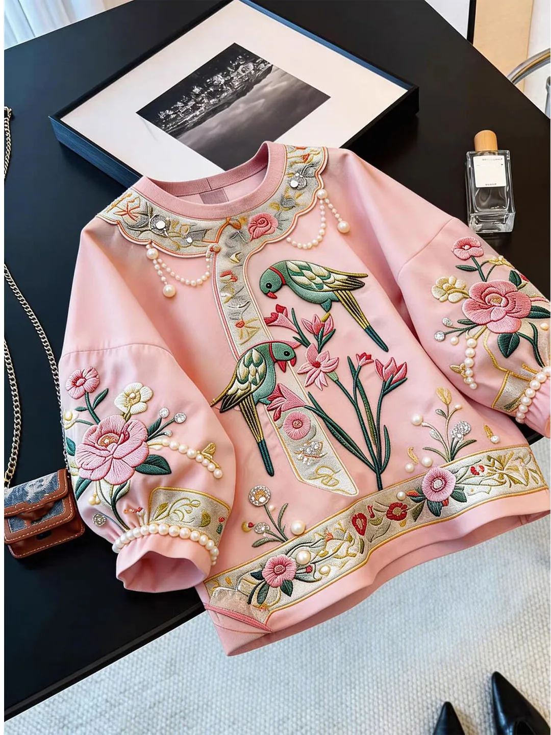 Elegant National Style Top Women's Fashionable Versatile Luxury Lightweight Autumn T-Shirt Commute Style Loose Fit Printed
