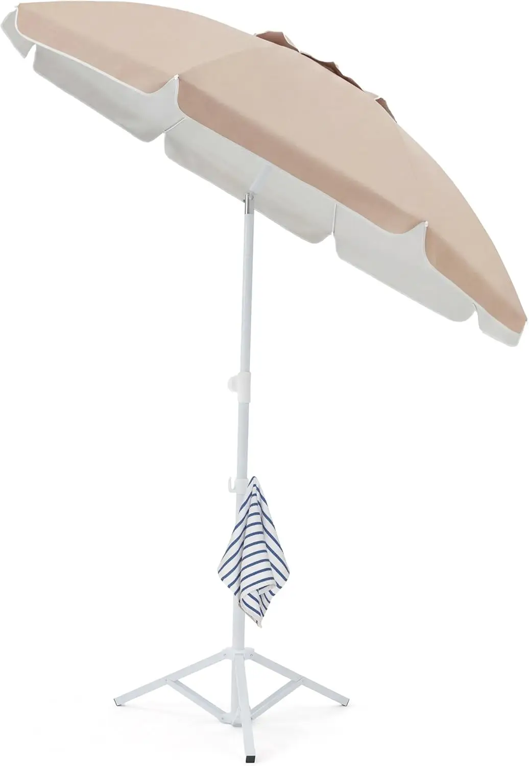 

6.5ft Sun Shade Umbrella with Stand, Portable Outdoor Umbrella for Camping Fishing Patio Beach, Lightweight & Adjustable, Beige