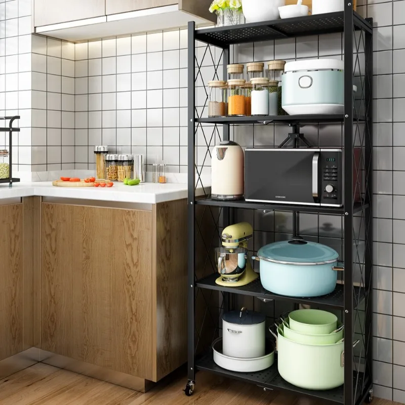 Movable Multi-Layer Storage Rack, Kitchen Microwave Stand, No-Install Home Organizer Shelf, Metal Freestanding Utility Cabinet