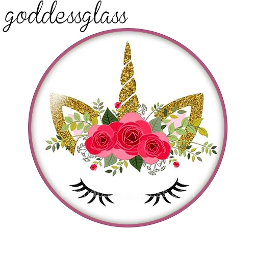 Cartoon Unicorn Face horn Cute Flowers Wink 12mm/18mm/20mm/25mm Round photo demo glass cabochon flat back Making fittings - view 4