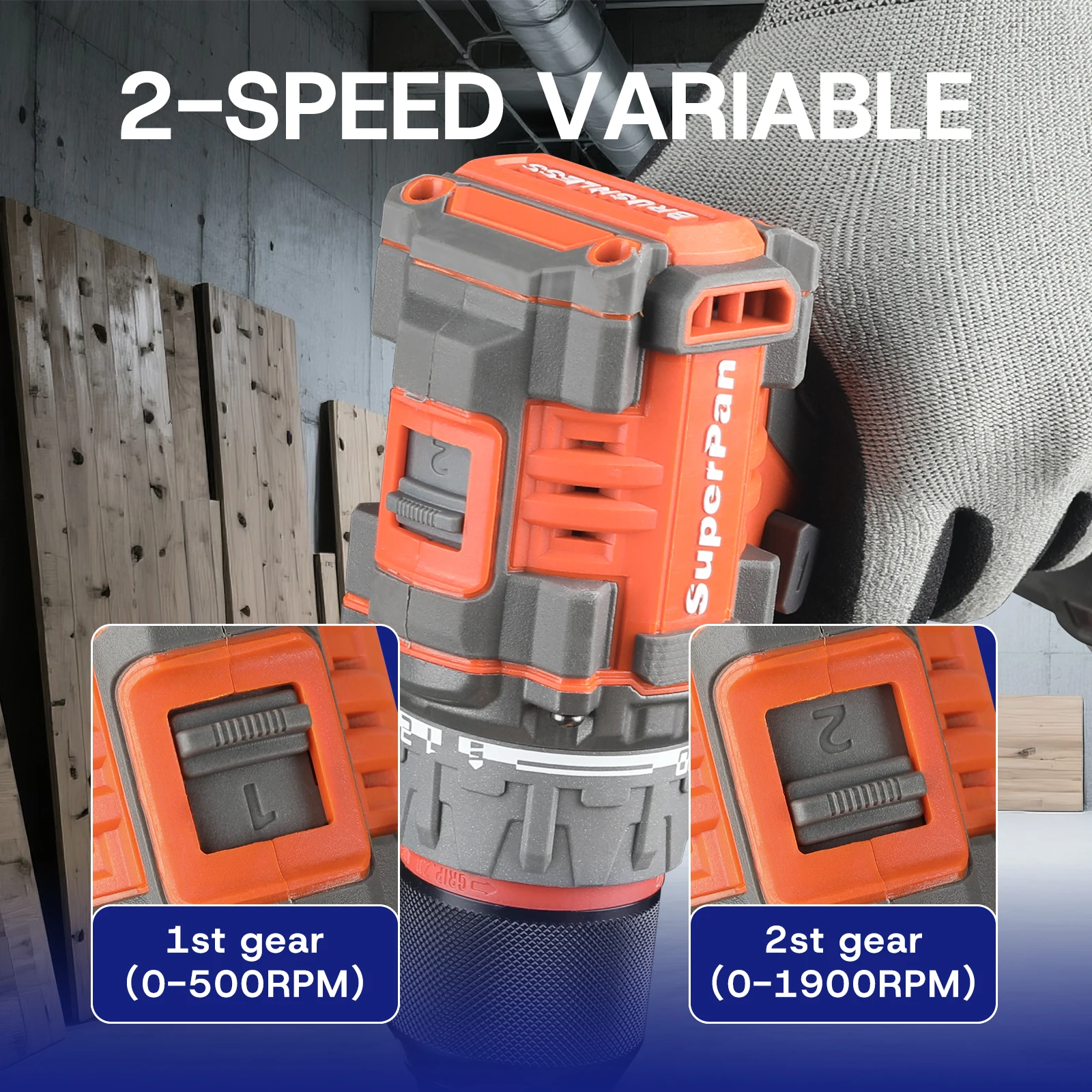 20v cordless drill 20+1 Torque Setting with Battery and Charger, 2 Variable Speed, Built-In LED, Versatile Drills for Electric D