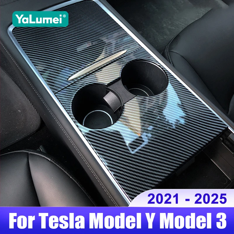 

For Tesla Model 3 Model Y 2021 2022 2023 2024 2025 Car Central Console Gear Shift Panel Trim Cover Water Cup Frame Accessories