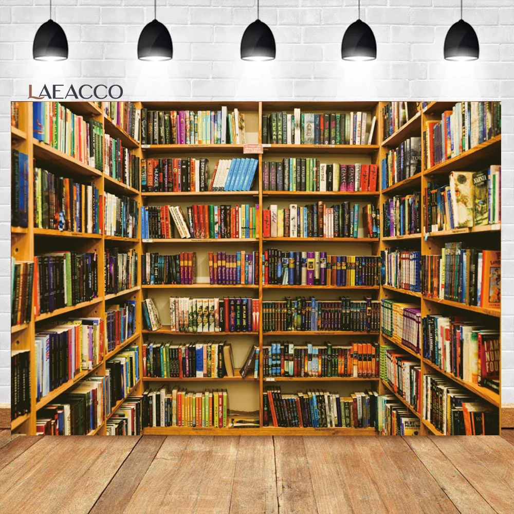 Laeacco Bookcase Photography Backdrop Vintage School Library Study Bookshelf Scene Kids Back to School Adult Portriat Background