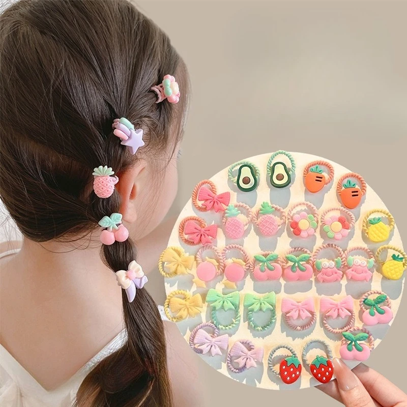 10PCS New Girls Cute Cartoon Flower Small Scrunchie Kids Ponytail Hair Tie Elastic Fashion Hair Accessories Set