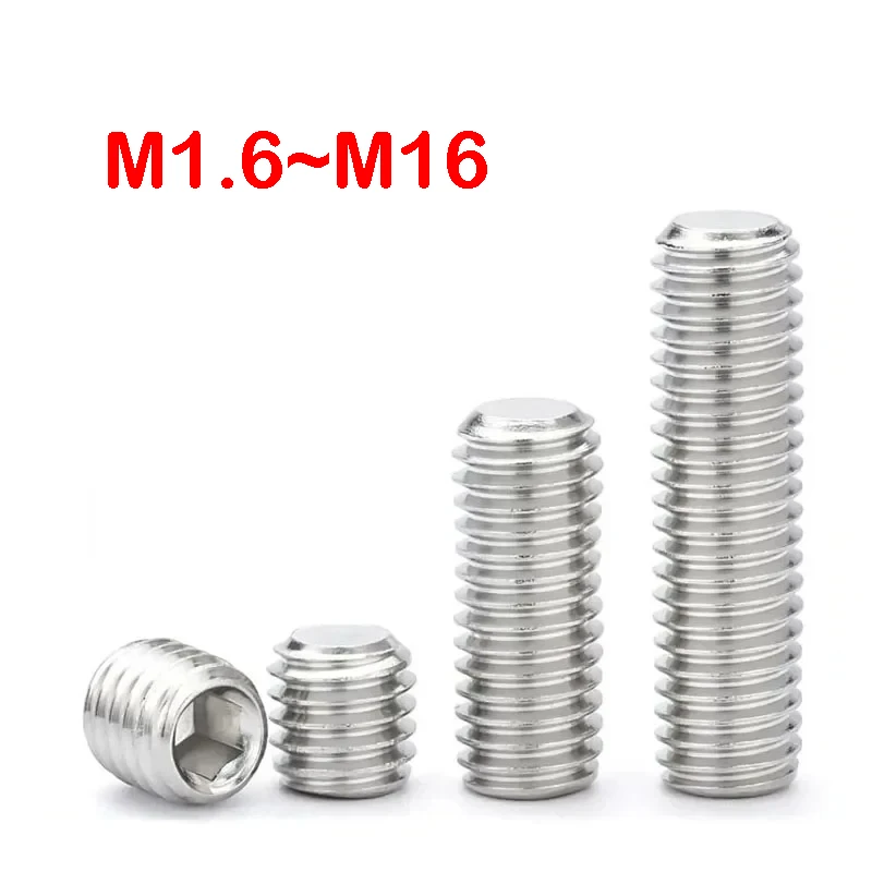 1~50Pc 304 Stainless Steel Hex Socket Set Screw M1.6 M2 M2.5 M3 M4 M5 M6 M8 M10 M12 M14 M16 Allen Headless Flat Point Grub Screw