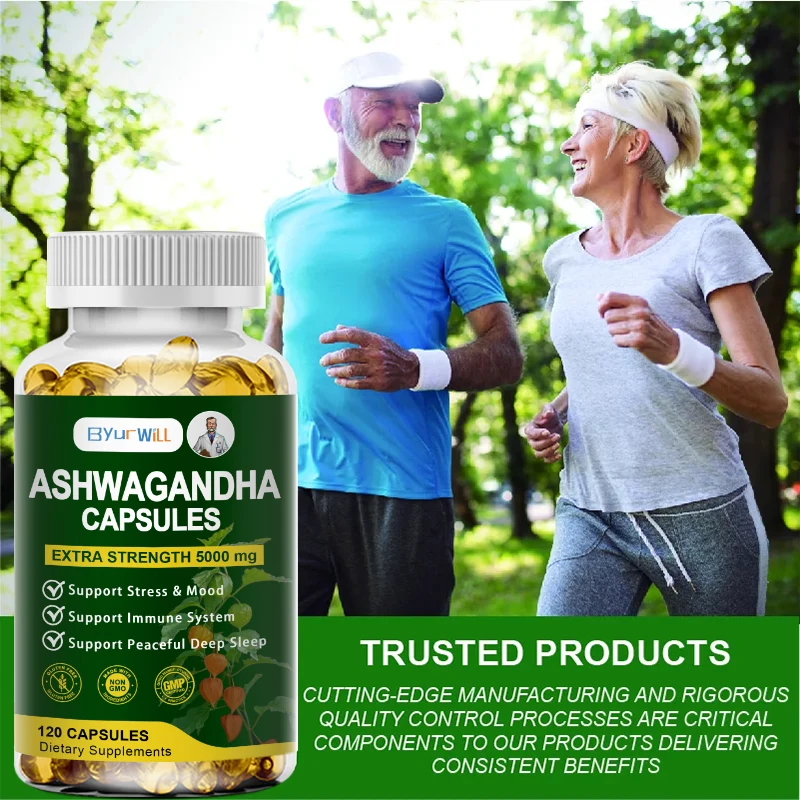 ByurWill Pure KSM 66 Ashwagandha Root Extract Capsules 5000mg Supplement Help Stress, Focus, Brain, Energy Support Sleep Health