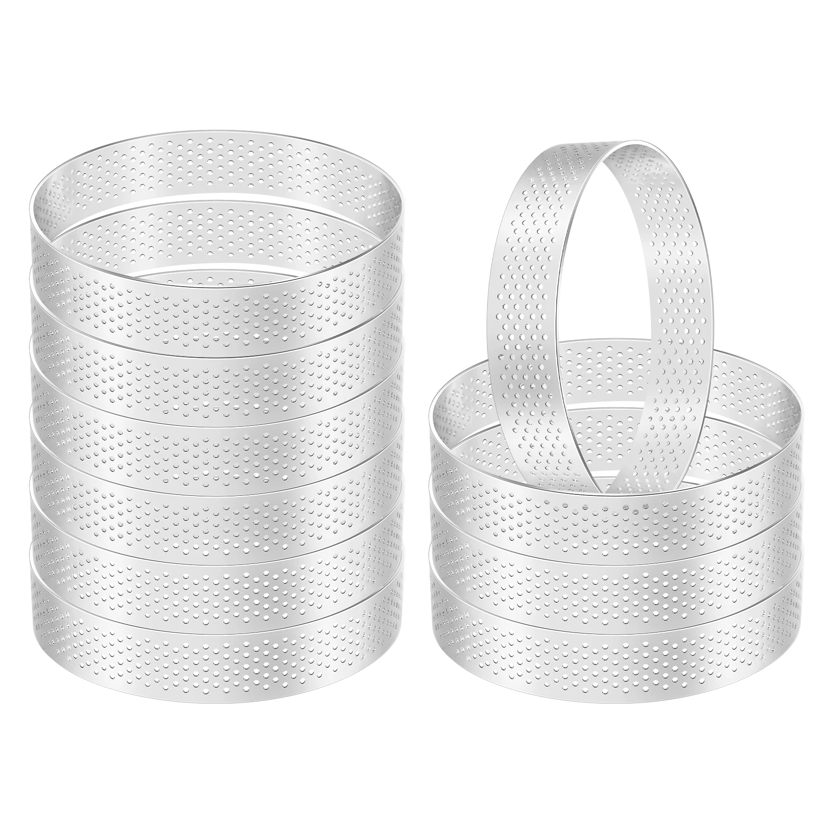 ABZS 10 قطعة حلقات تورتة دائرية مع ثقوب الفولاذ المقاوم للصدأ فطيرة الفاكهة كيش كعكة موس قالب المطبخ الخبز القالب #6