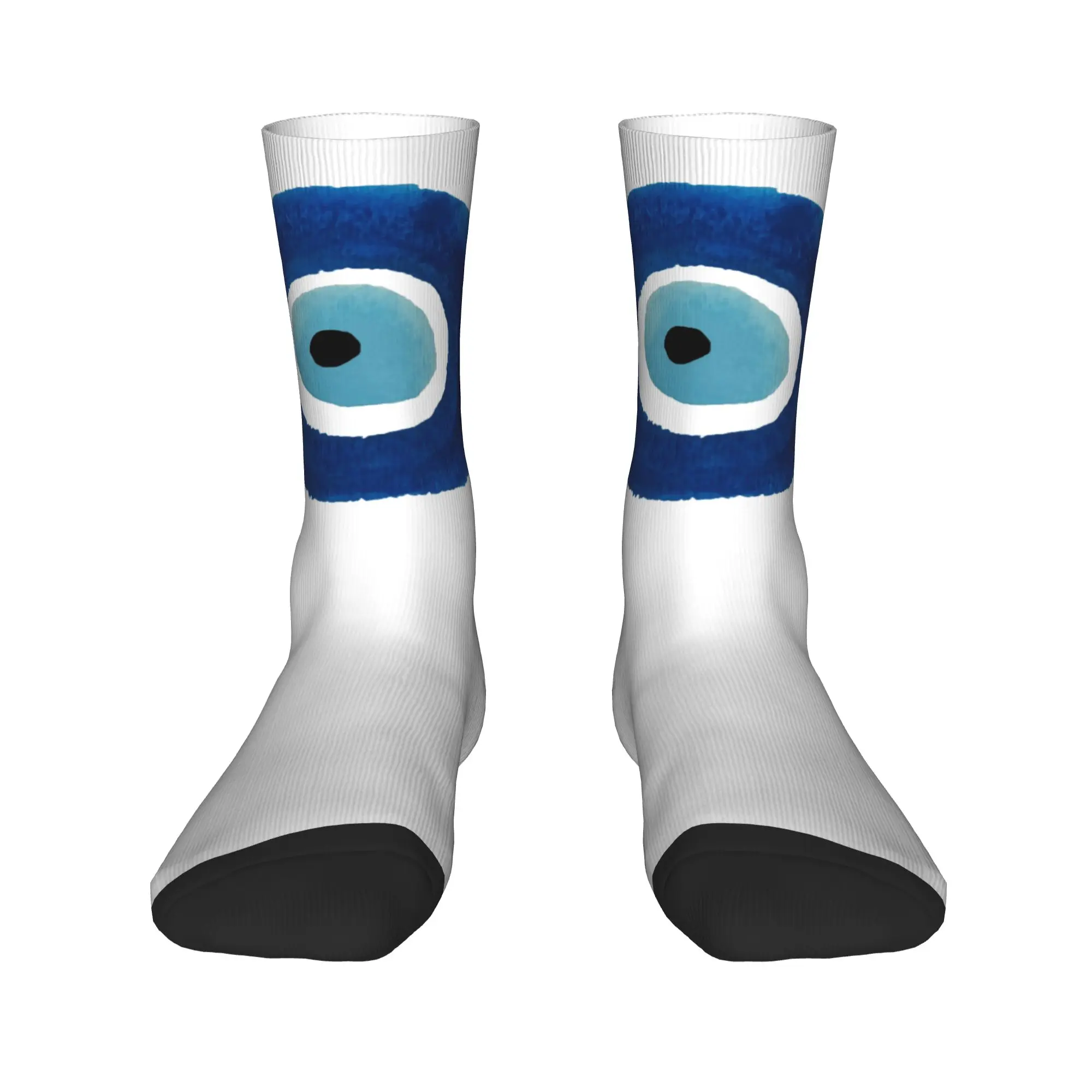 Custom Watercolor Evil Eye Nazar Painting Mens Crew Socks Unisex Cute Hamsa Lucky Charm Spring Summer Autumn Winter Dress Socks view 2