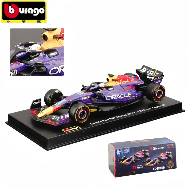 Oryginalny kask Bburago 1:43 F1 RB19 Las Vegas Gp Red Bull Rb19 Osłona przeciwpyłowa # Max Verstappen # 11 wyścigów Sergio Perez Formuła 1.