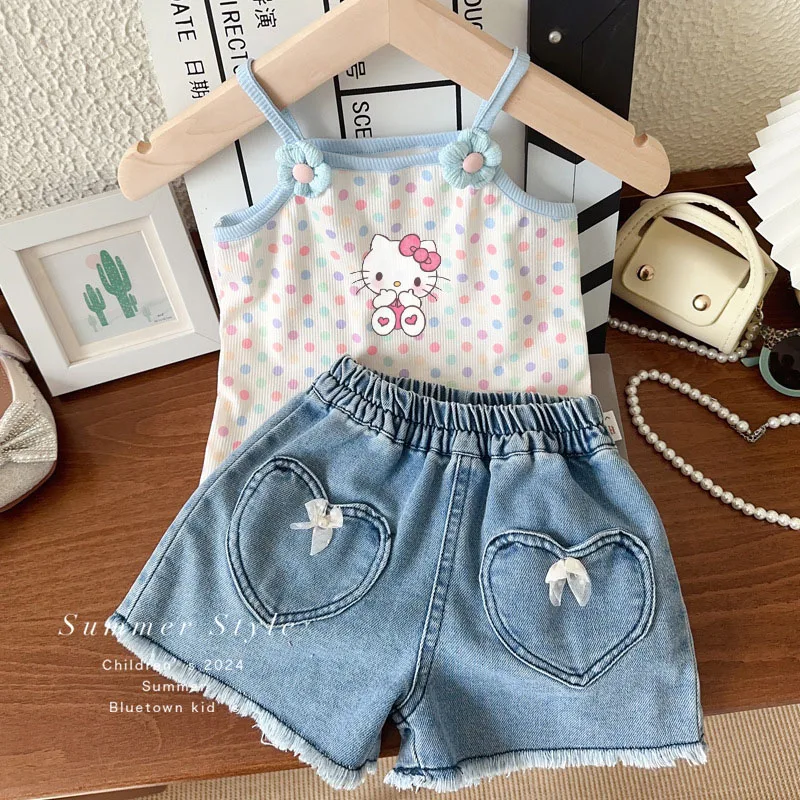 

New Kawaii Sanrio Hello Kitty Cinnamoroll Kids T-Shirt Summer Cartoon Cotton Camisole Undershirt Sleeveless Top Camisole Shirt