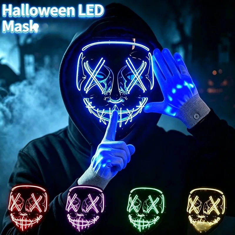 Wireless Neon LED Purge Mask Glow in The Dark Cosplay Horror Mask Halloween Masquerade Party Masks Glowing Funny Dress Up