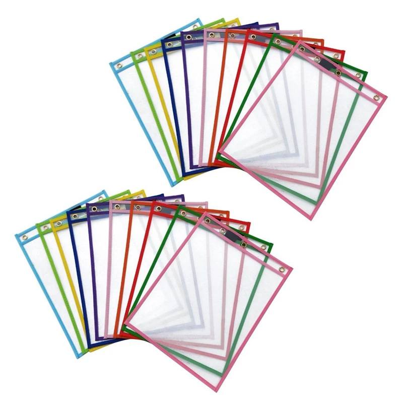 

20Pcs Reusable Dry Erase Pockets, Assorted Colors For Children Kids Students