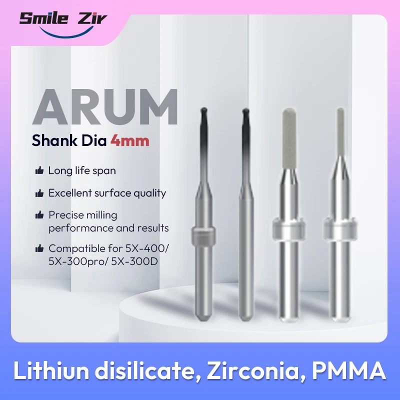 

Фрезы для зуботехнических лабораторий Arum 5X-300D, 5X-300Pro, 5X-400: фрезы для стеклокерамики, фрезы Arum для циркония, фрезы для PMMA