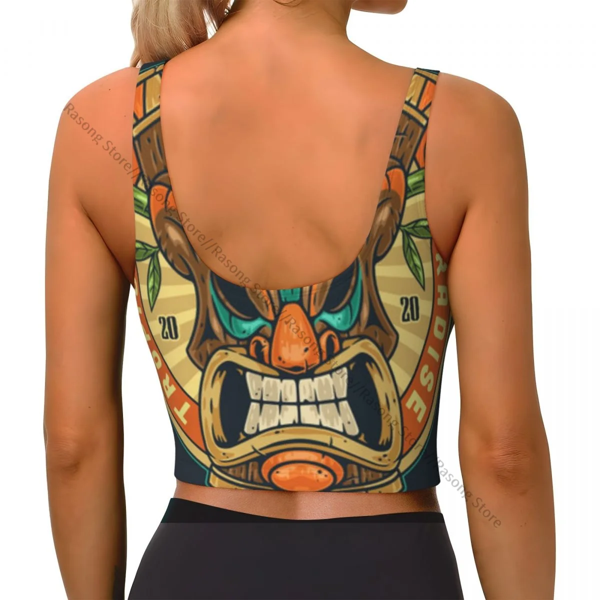 Sports Bra Women Running Yoga Clothes Vest Tropical Tiki Mask Colorful Gathering Fitness Vest