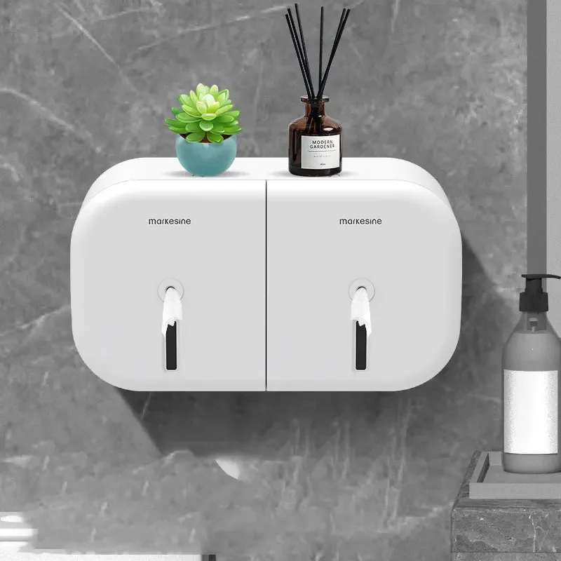 Wall mounted non perforated double roll center roll paper box toilet large plate tissue box public toilet large roll paper rack