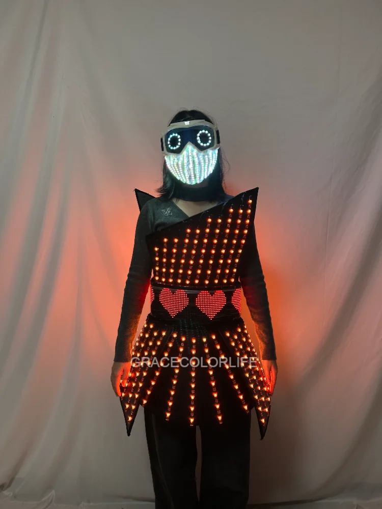 Gaun LED Wanita Berubah Warna Penuh, Rok Menyala dengan Kontrol Nirkabel USB untuk Pesta Klub Malam, Rave, DJ, Pertunjukan Panggung Tari