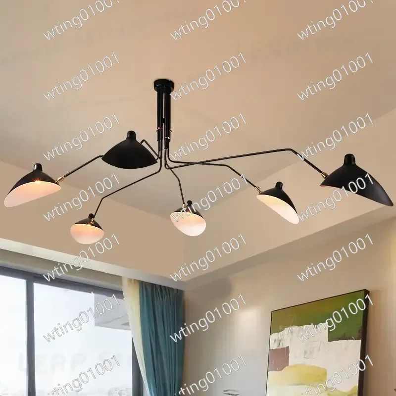 for Serge Mouille Spider Ceiling Lamp Black Industrial Chandelier Retro LED Light Fixture for Living Room Bedroom Hotel Decor
