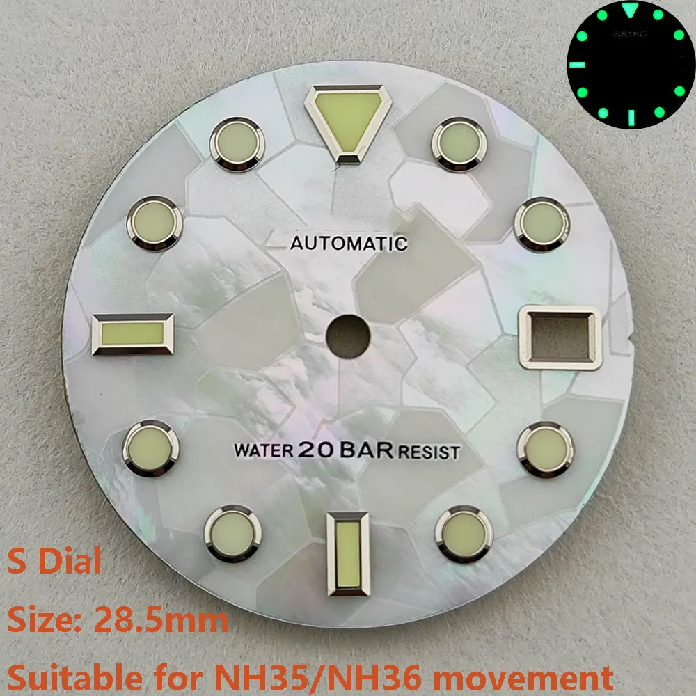 High Quality 28.5mm NH35dial watch dial S dial green luminous suitable for NH35 NH36 movement watch accessories repair tool