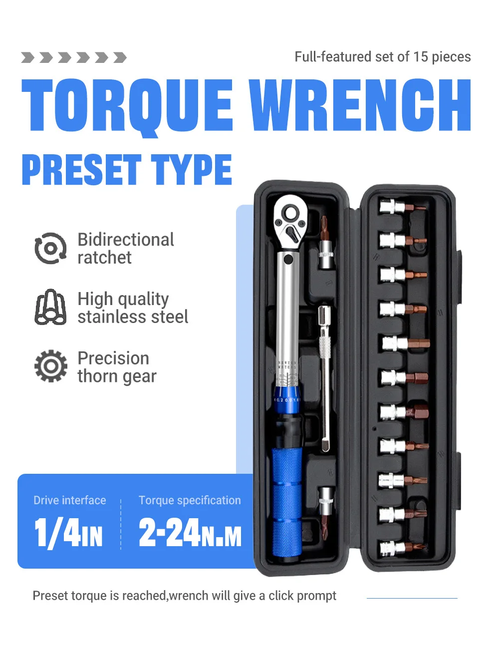 AliExpress NONE High-Precision Torque Wrench Set 2-24N·m 1/4inch Dual-Direction Ratchet With 13Pcs Sockets For Vehicles/Bike/Machine Maintenance