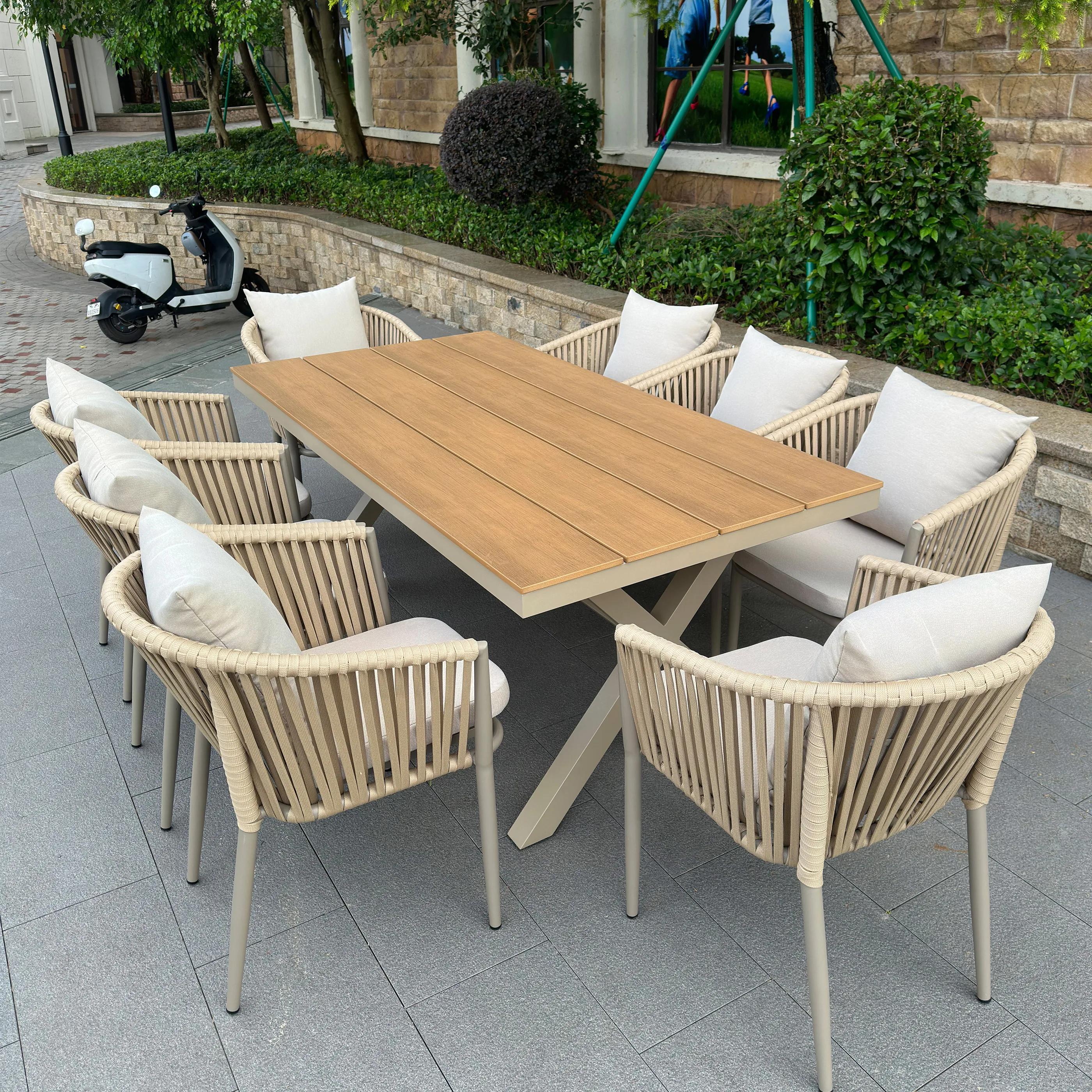 

Outdoor table and chair courtyard villa outdoor garden terrace rattan chair combination open-air leisure rattan aluminum alloy p