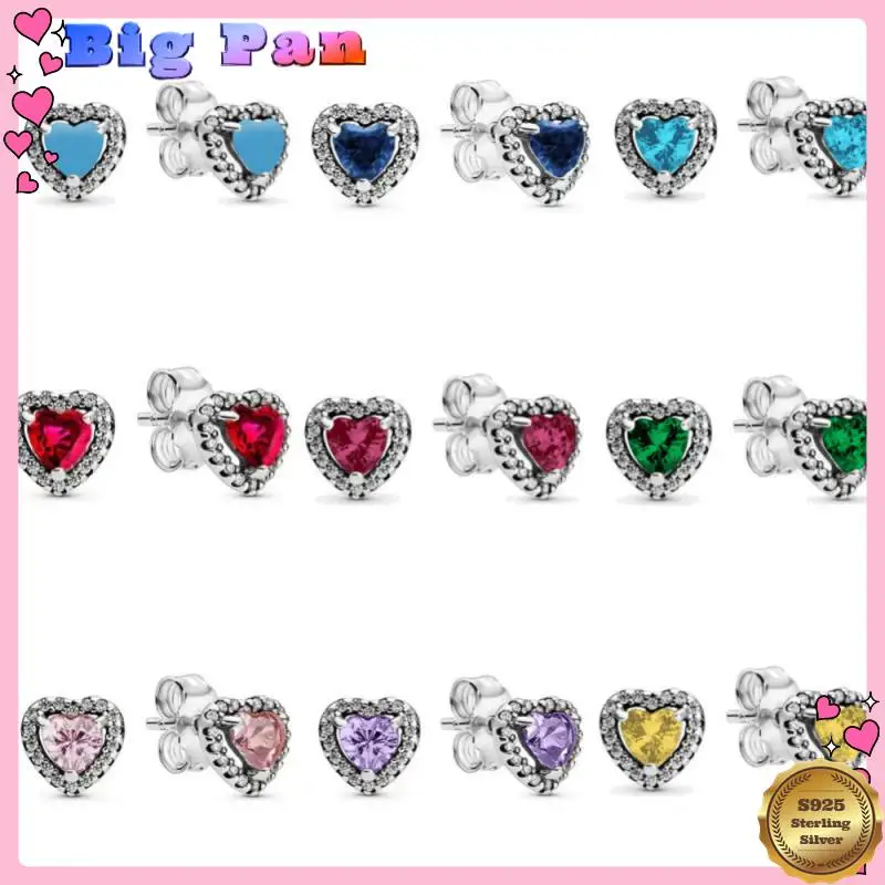 

2025 New Many Color Heart Stone Stud Earrings Fit Original Charms Diy Fine Jewelry Gift For Women Making Accessories