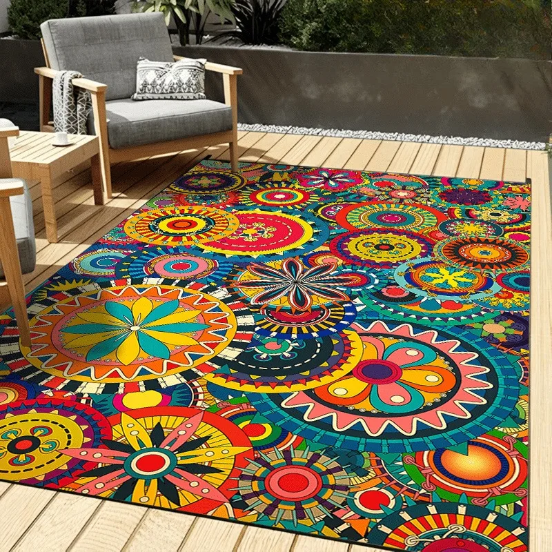 

3D Ethiopia Colorful Flower Woven Art Baskets Mandala Rug Carpet for Living Room Bedroom Home Decor,Non-slip for Sofa Doormat