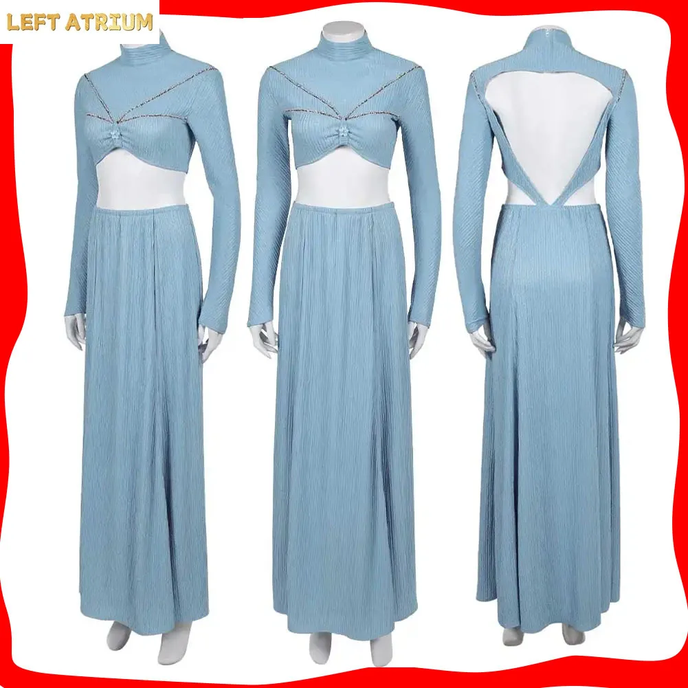

Padme Amidala Cosplay Blue Dress Costume Roleplay Movie Attack of the Clones Disguise Shirt Skirt Halloween Carnival Party Suit