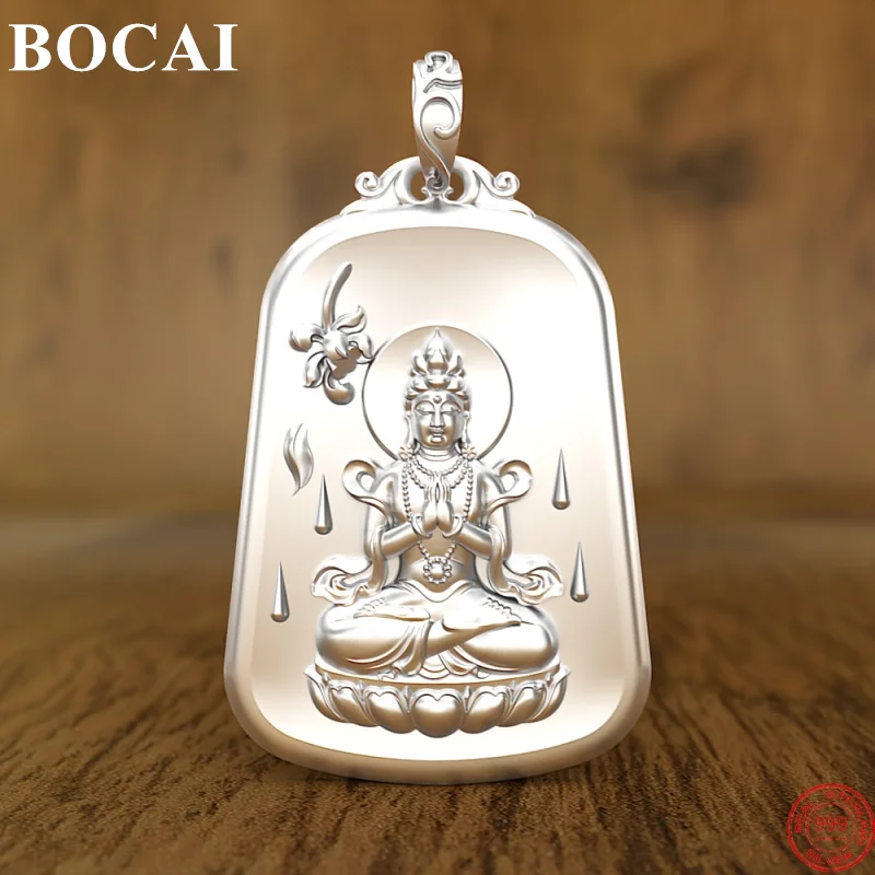 

BOCAI S999 Sterling Silver Pendants for Women Men New Fashion Gold Plated Willow Branch Avalokitesvara Guardian Buddha Jewelry