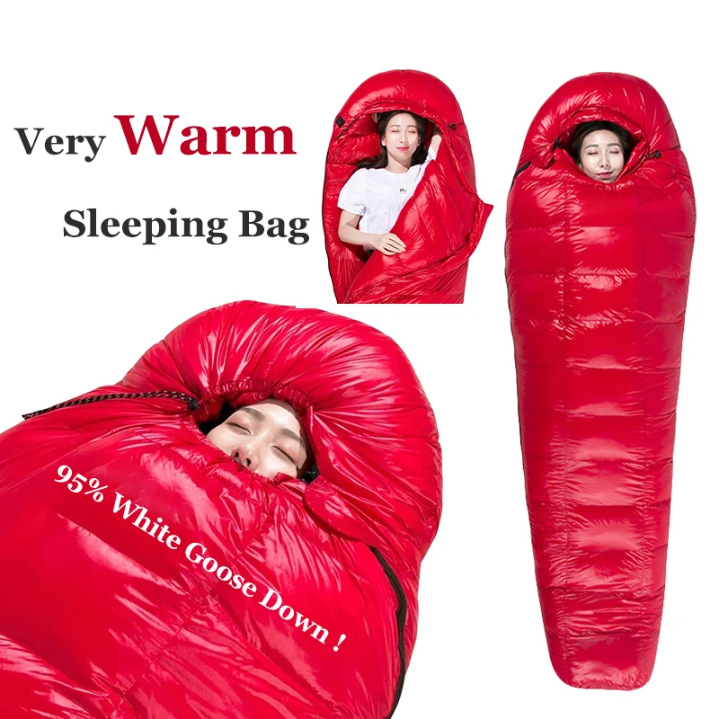 95% White Goose Down Sleeping Bag Camping Sleeping Bag Goose Down Filled Adult Mummy Sleeping Bag Warm For Traveling Hiking