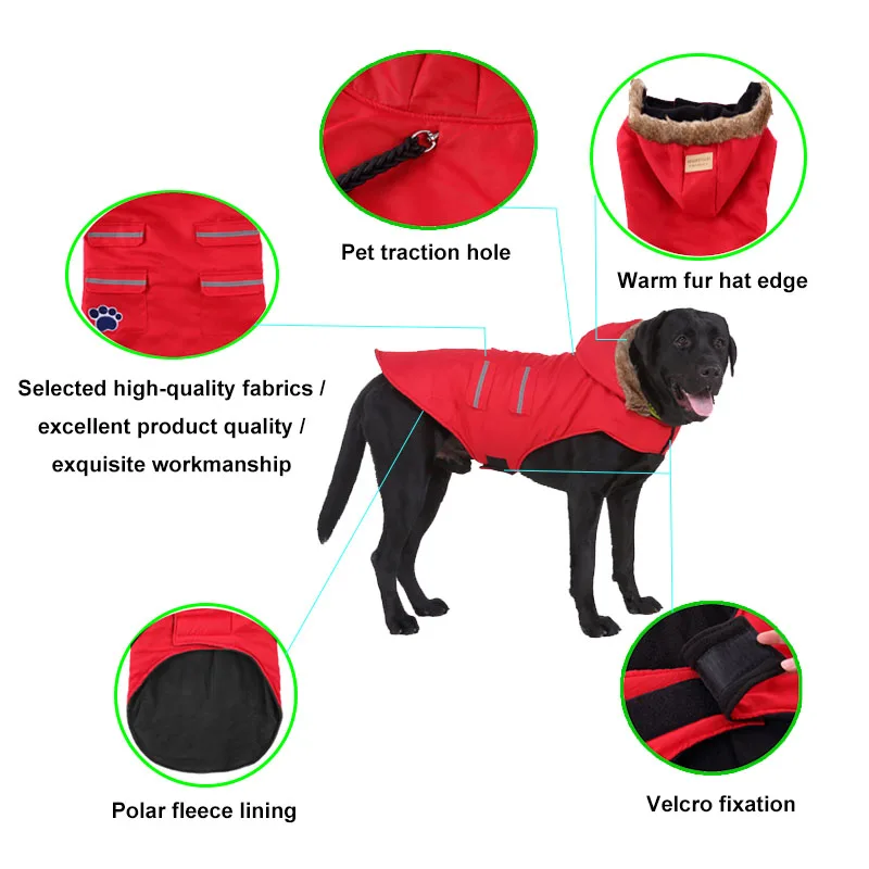 Felpe con cappuccio per cani di taglia grande giacca invernale calda gilet cappotto di cotone Pet Doberman Golden-retriever vestiti per cani di taglia media