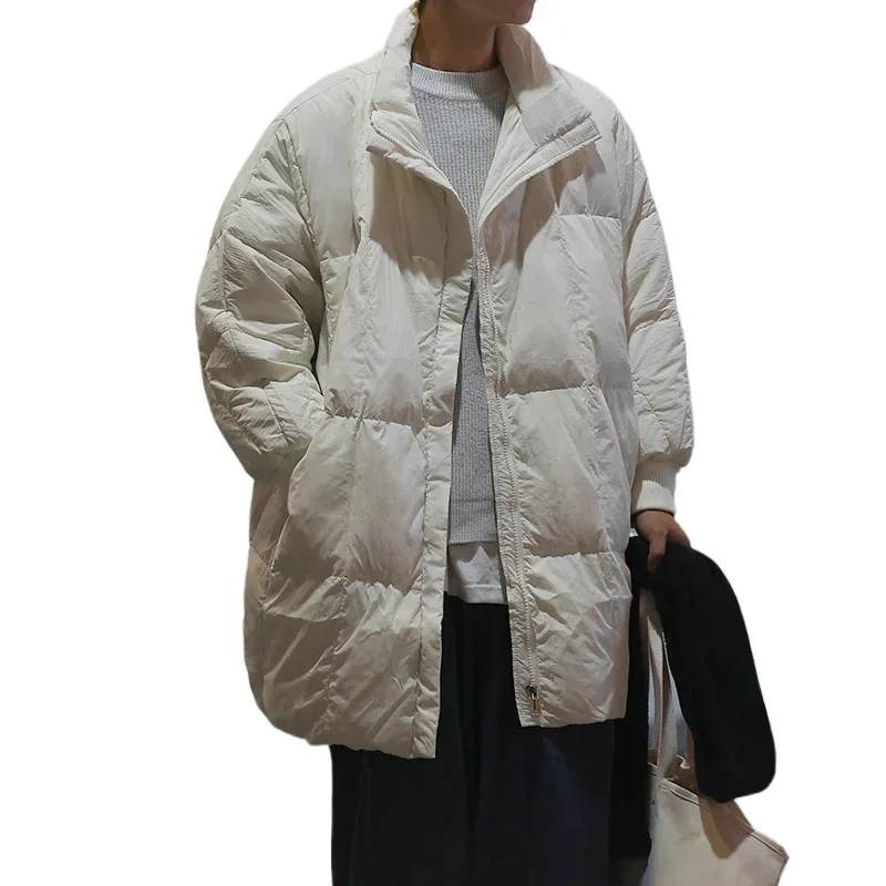 Winter lovers bat sleeve loose version of down jacket with long standing collar white duck down coat size XL