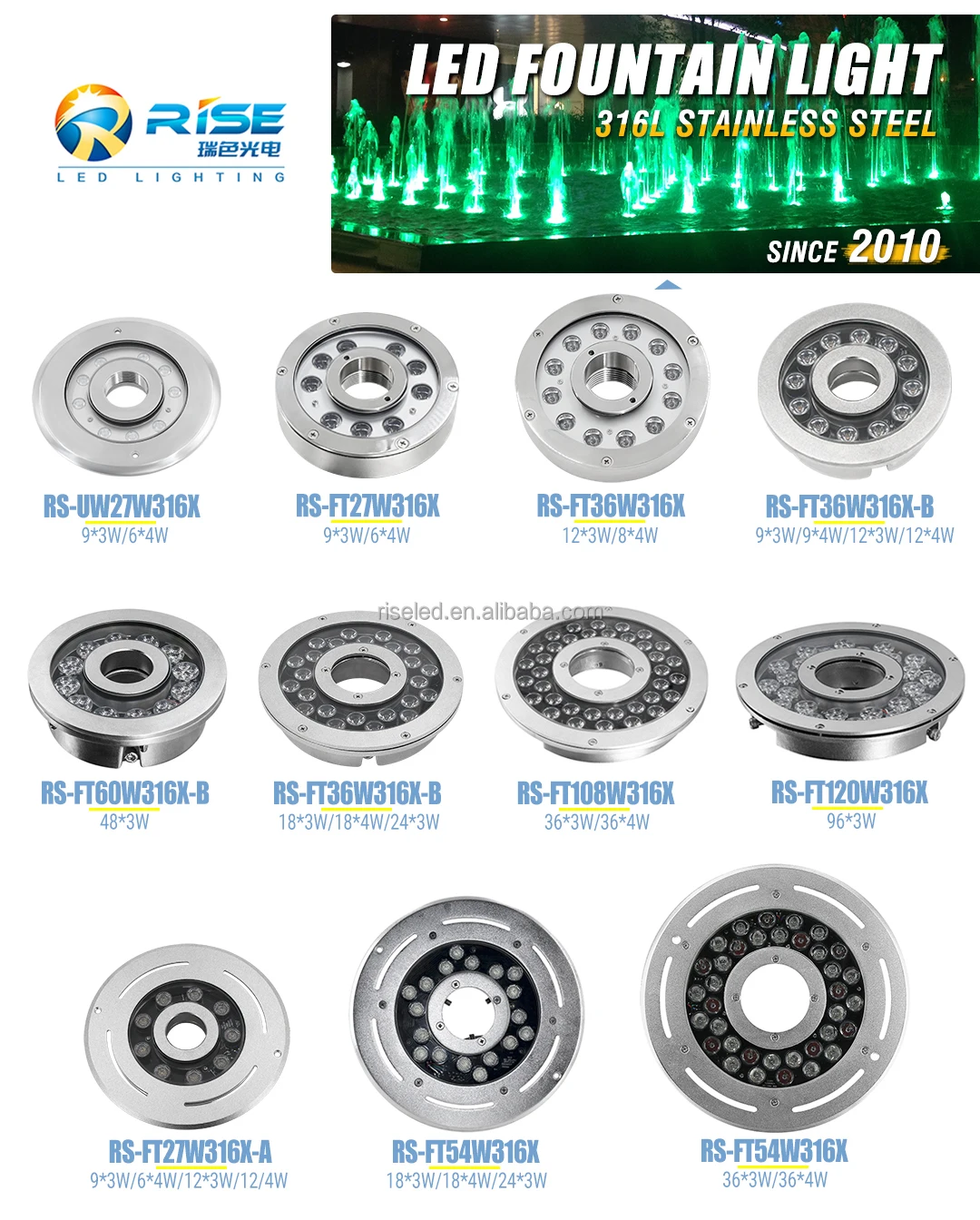 Корпус из нержавеющей стали IP68 316L, 36 Вт, светодиодный фонтанный светильник, совместимый с CE Rohs для ландшафтного применения