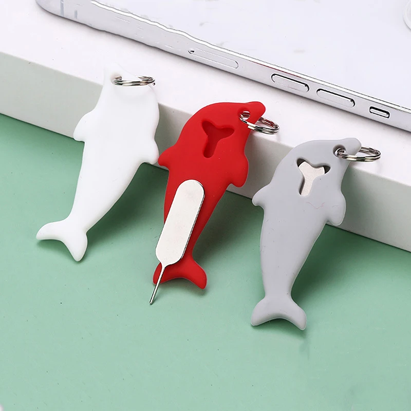 

2 In 1 Loss-proof SIM Card Ejection Pin Dolphin Shape Eject Tray Open Needle Mobile Phone SIMCard Ejecter Tool Keyring Pendent