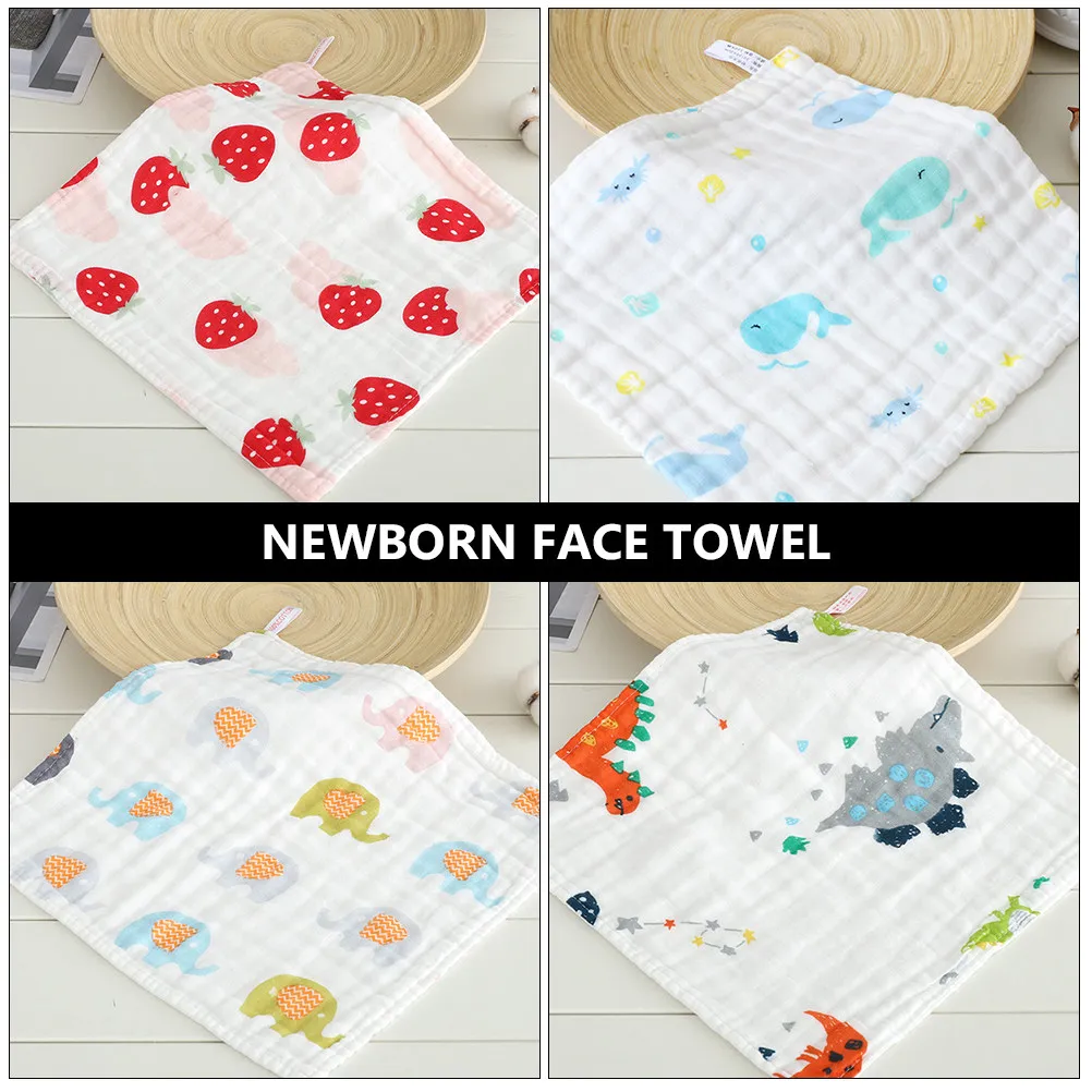 

10pcs Baby Face Towel Pure Cotton Thick Soft Absorbent Cartoon Design Newborn Washcloth Saliva Bib Infant Nursing Towel