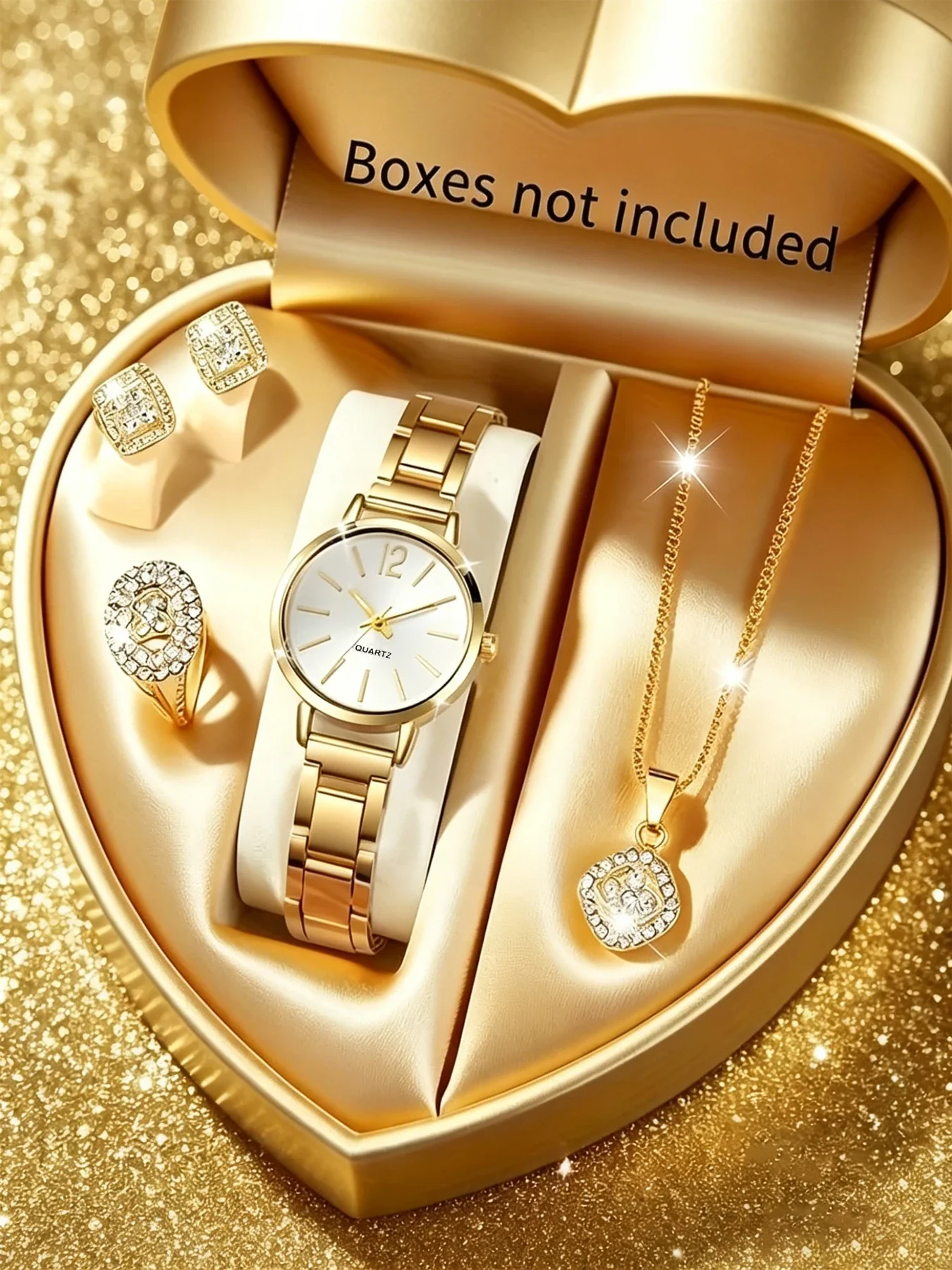5-piece fashionable, elegant, and minimalist ladies' quartz watch set with round dial and exquisite design
