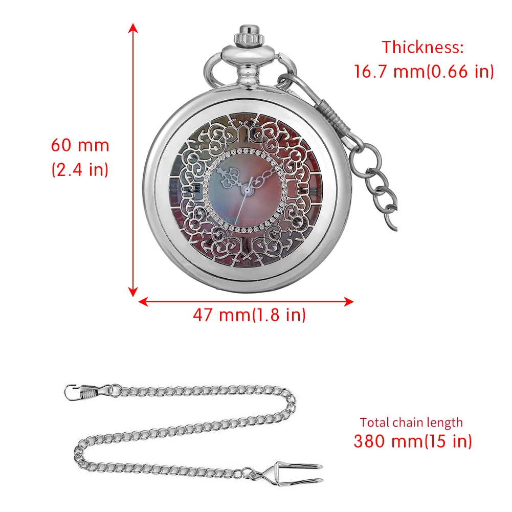 Wunderschöne Farbe Zifferblatt Silber Taschenuhr elegante Vintage aushöhlen Anhänger Halskette Uhr Vintage Taschenuhr Geschenk Männer Frauen