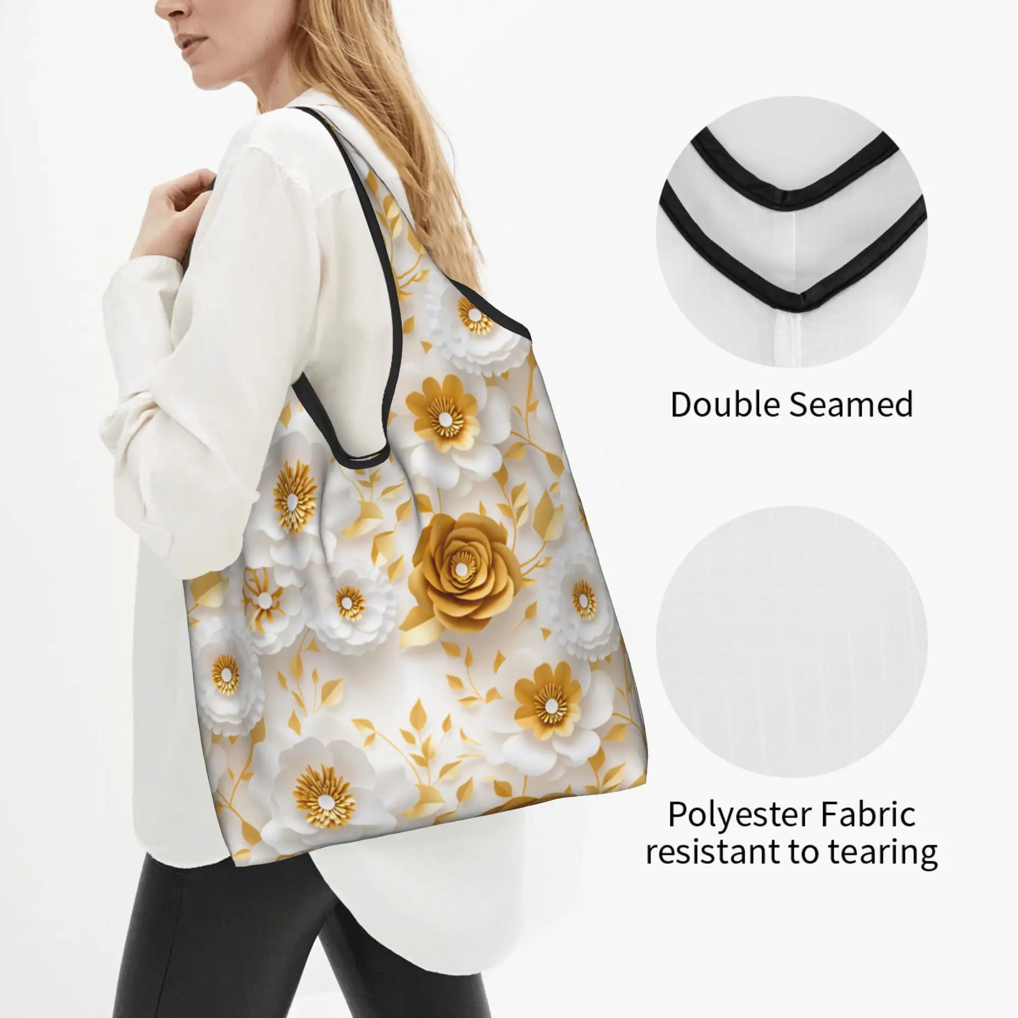 Fashion 3D Floral Victorian And Italian European Style Grocery Shopping Bags Fashion Shopper Shoulder Tote Bags Portable Handbag