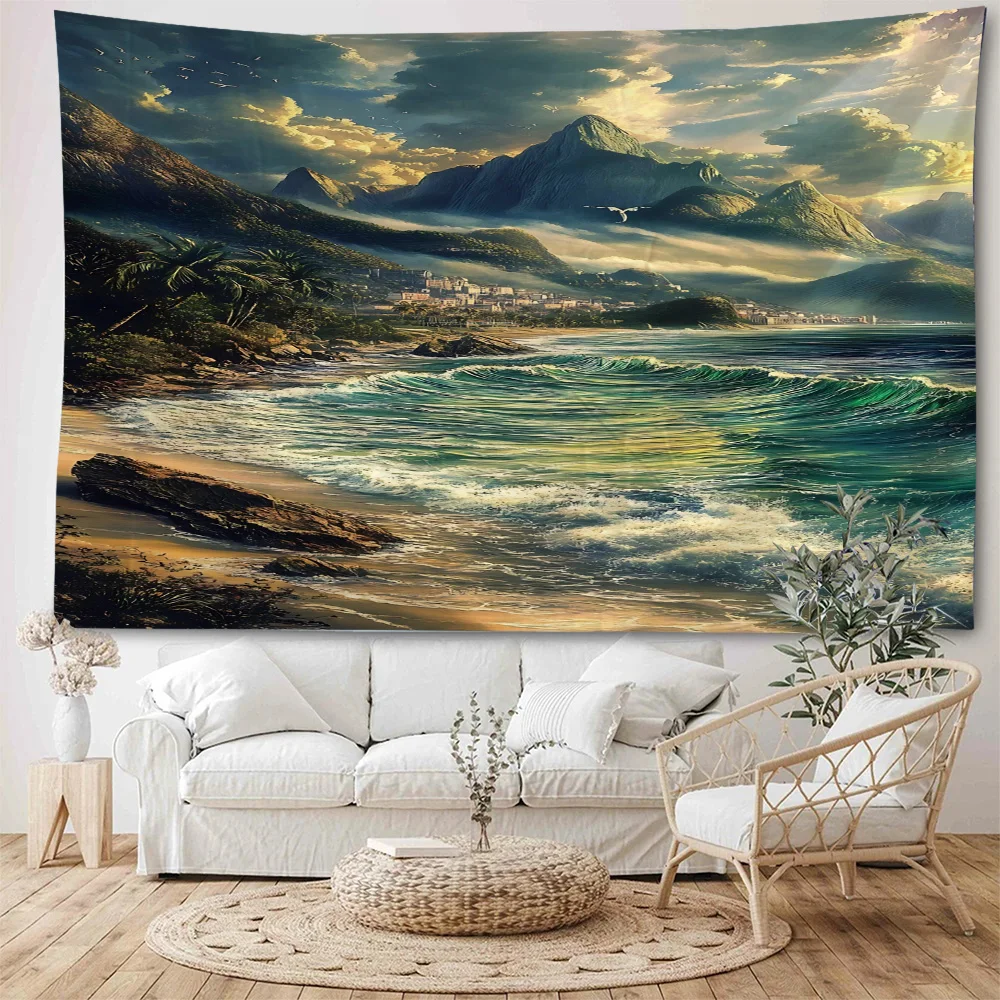 

Beautiful seawater, sea view, beach scenery, tapestry, home background, wall decoration, tapestry