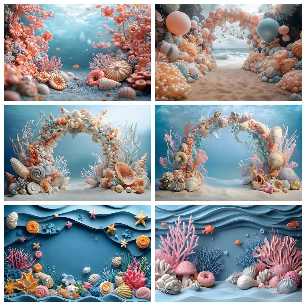 Undersea World Backdrop Sea Underwater Plants Coral Shell Baby Shower Birthday Party Photography Background Decor Photostudio